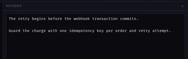 The Sendoff reference panel holding two notes beside the prompt