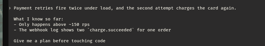 Codex in the terminal showing the same prompt received as one block, followed by the start of its reply